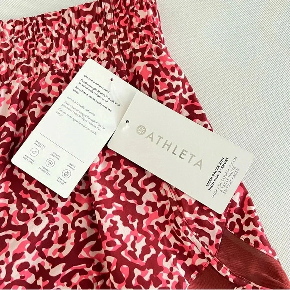 Athleta Shorts High Rise Mesh Racer Run Burgundy Leopard Built-In Liner 3" - Picture 15 of 15